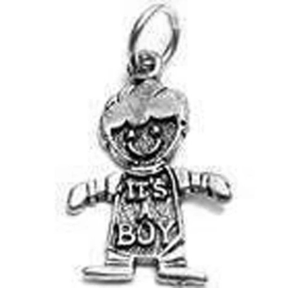 Boy In "It's A Boy" Onesie Charm. Sterling Silver
